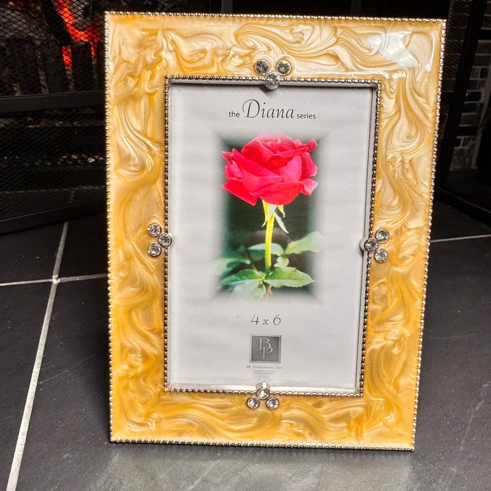 NEW BP Industries Diana‎ Series 4x6 Gold Marbled Enamel Rhinestone Picture Frame